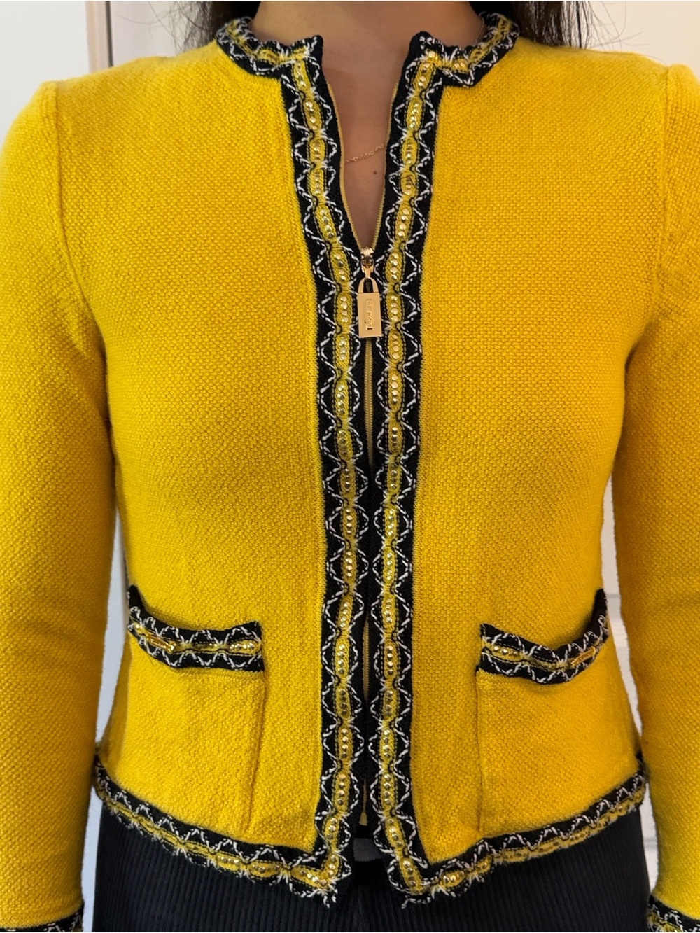 St. John Collection by Marie Gray Yellow & Black Trimmed Knit Blazer
